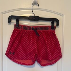 Under Armour Red Athletic Shorts with Polka Dot Design